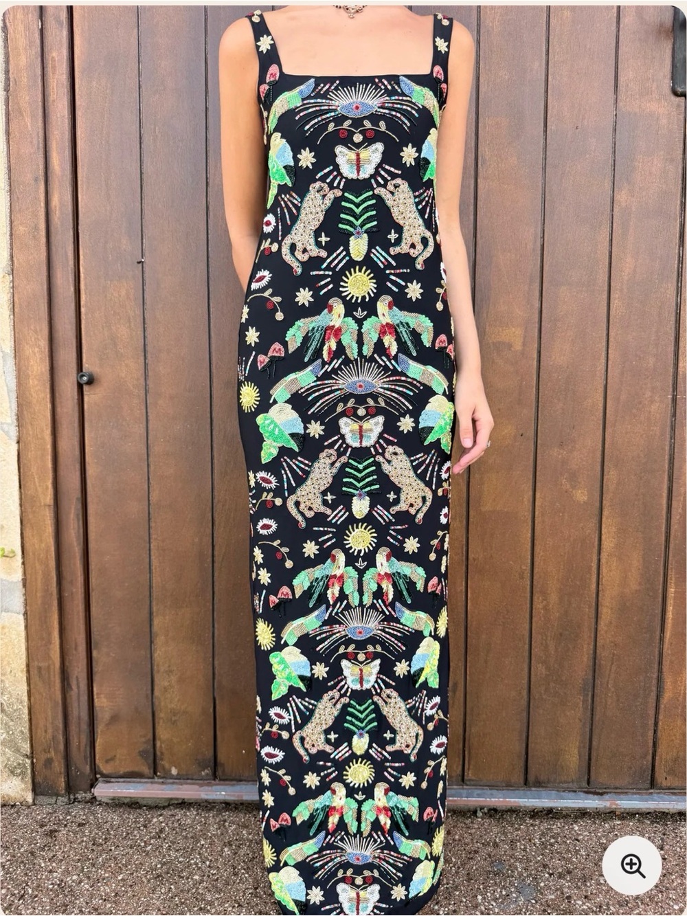Black Embroidered Maxi Dress with Colorful Animal & Floral Motifs - Picture 3 of 3